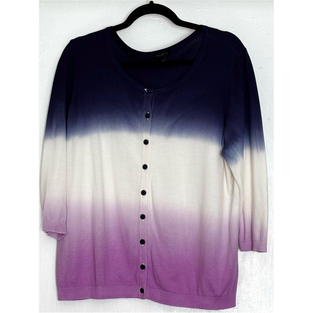 Talbots Dip Dye Ombré Cotton Blend Cardigan Sweater Size 1XP